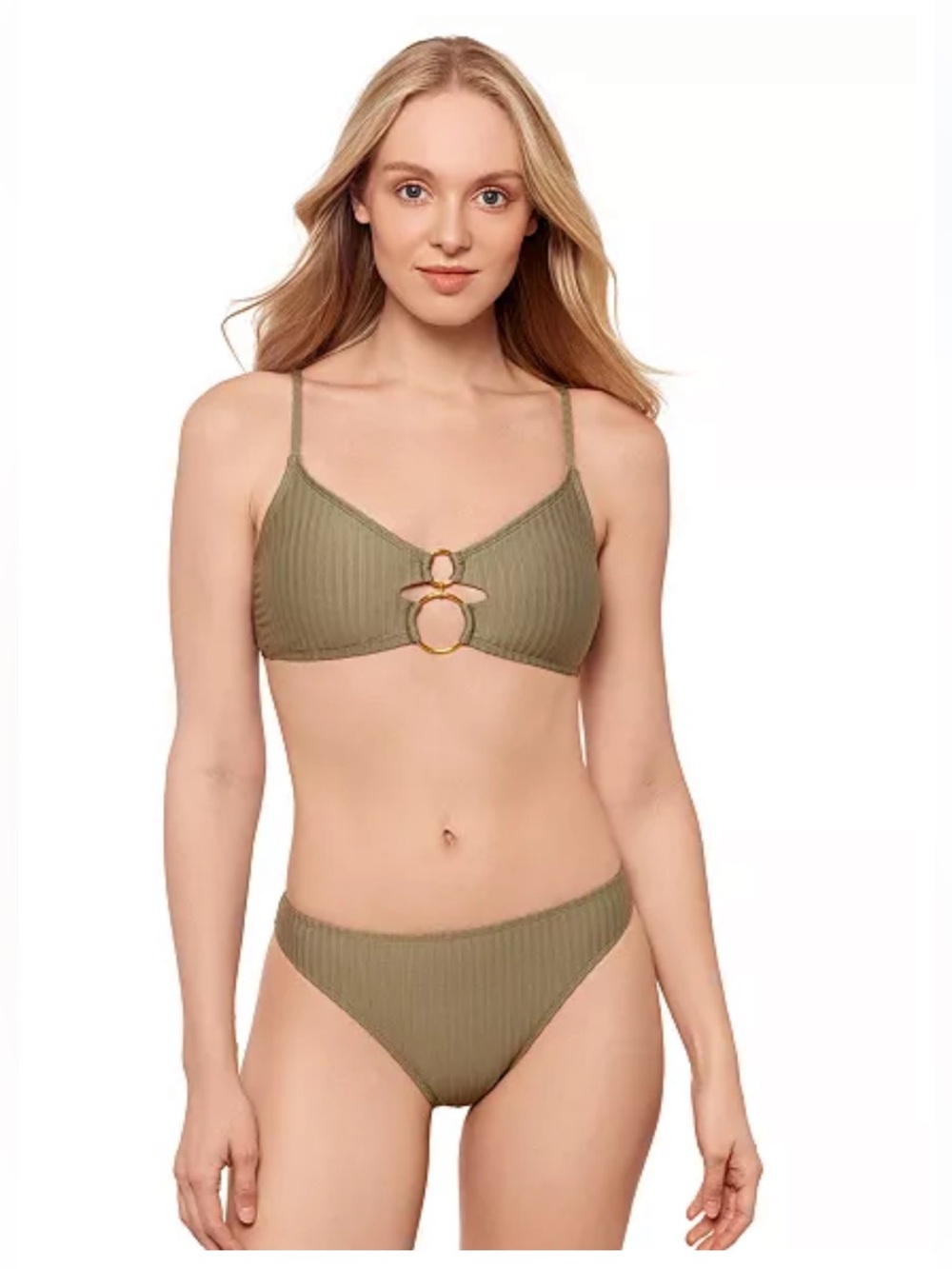 Salt + Cove Bikini Top NWT | Sage Green Ribbed Ring‑Front Swim Top | Size XS